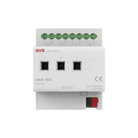 Schaltaktor mit Energieerkennung, KNX-Secure 3-fach, 20 A