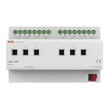 Attuatore di commutazione con rilevamento di alimentazione, KNX-Secure a 6 canali, 20 A
